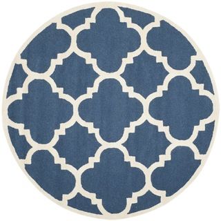 Safavieh Handmade Moroccan Cambridge Trellis pattern Navy/ Ivory Wool Rug (6 Round)