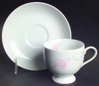 Mikasa Serenade Pink Footed Cup & Saucer Set, Fine China Dinnerware   Pink Flowe