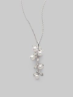 Mikimoto White Akoya Cultured Pearl, Diamond & 18K White Gold Necklace   No Colo