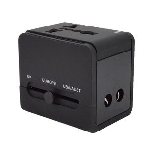 Universal All in one International Double Usb Travel Power Adapter Plug (BlackMaterials Plastic )