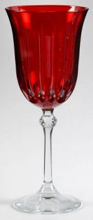 Le Stelle Crystal Brigitta Water Goblet   Vertical Cut,Red Bowl,Clear Stem&Foot