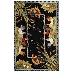 Hand hooked Roosters Black Wool Rug (89 X 119) (BlackPattern AnimalMeasures 0.375 inch thickTip We recommend the use of a non skid pad to keep the rug in place on smooth surfaces.All rug sizes are approximate. Due to the difference of monitor colors, so