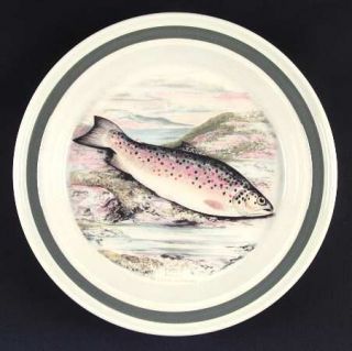 Portmeirion Compleat Angler Band Dinner Plate, Fine China Dinnerware   White, Gr