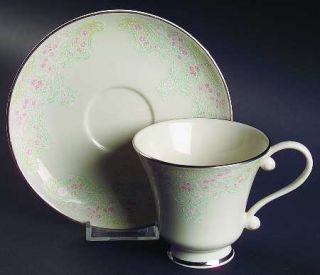 Belcrest Brocade Footed Cup & Saucer Set, Fine China Dinnerware   Pastel Floral