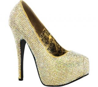 Womens Bordello Teeze 06R   Gold Satin/Iridescent Rhinestone High Heels
