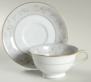 Noritake Chelsea Footed Cup & Saucer Set, Fine China Dinnerware   White Flowers