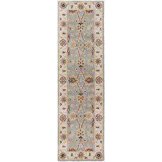 Handmade Kerman Light Blue/ Ivory Gold Wool Rug (23 X 12)