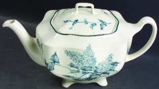 Johnson Brothers Hydrangea Blue Teapot & Lid, Fine China Dinnerware   Blue Flowe
