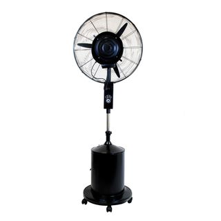 Oasis Misting Fan (BlackUp to 6 hours on one water tankThree (3) speedsDigital displayRemote control and instructions included5 gallon water tankOscillating 26 inch blade fanEnergy saving timerReduces ambient temperature by 30 percentTelescoping height ad