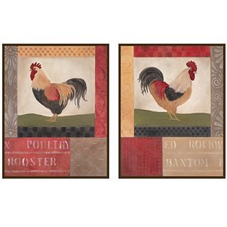 Set of 2 Rooster Posture Wall Plaques, Multi