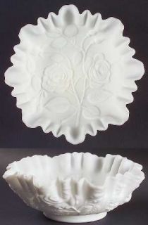 Imperial Glass Ohio Rose Milk Glass (Satin) 9 Round Crimped Bowl   Rose Design,