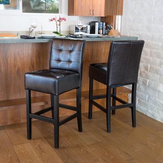 Christopher Knight Home Bennette Espresso Leather Bar Stool (set Of 2) (EspressoFeatures Button tufted seat and backrest, espresso stained legsPadded seat and backrest for ample comfortPerfect for your kitchen counter, dining area or barSome assembly req