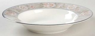 Noritake Castine Large Rim Soup Bowl, Fine China Dinnerware   Floral, Gray Band,