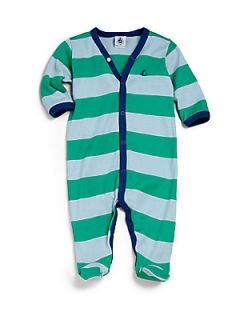 Petit Bateau Infants Striped Footie   Green Blue