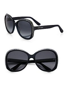 Jimmy Choo Lu Crystal Adorned Acetate Sunglasses   Dark Grey