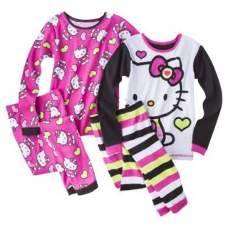 Hello Kitty Girls 4 Piece Tight Fit Pajama Set   Pink 10