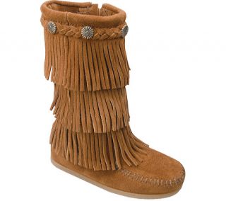 Girls Minnetonka 3 Layer Fringe Boot   Brown Suede Boots