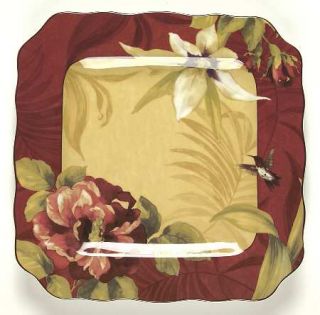 222 Fifth (PTS) Belize Square Dinner Plate, Fine China Dinnerware   Red / White