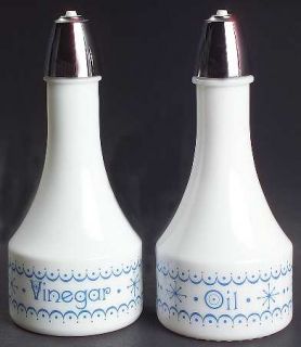 Corning Snowflake Blue (Corelle) Oil and Vinegar Cruets with Shaker Tops, Fine C