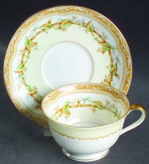 Noritake Olympia Footed Cup & Saucer Set, Fine China Dinnerware   Yellow/Green L