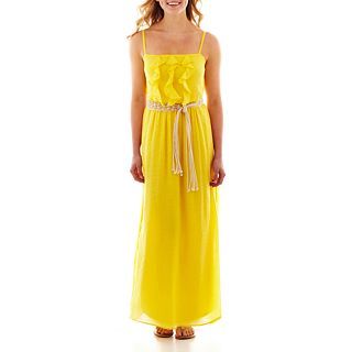 Byer California by&by Sleeveless Belted Ruffle Front Maxi Dress, Sun