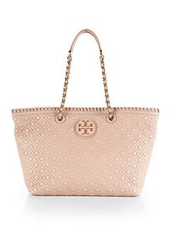 Tory Burch Marion Quilted Tote   Light Oak