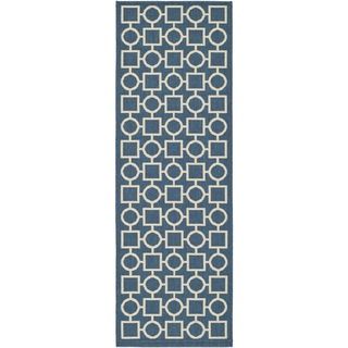 Safavieh Indoor/ Outdoor Courtyard Navy/ Beige Runner Rug (23 X 67)