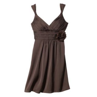 TEVOLIO Womens Satin V Neck Dress with Removable Flower   Spanish Brown   14