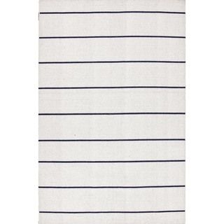 Handmade Flat Weave Stripe Ivory/ White Wool Rug (2 X 3)