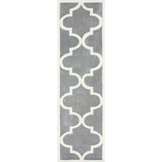Nuloom Handmade Luna Moroccan Trellis Grey Rug (28 X 10 Runner) (WhiteStyle ContemporaryPattern AbstractTip We recommend the use of a non skid pad to keep the rug in place on smooth surfaces.All rug sizes are approximate. Due to the difference of monit
