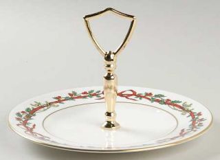 Royal Worcester Holly Ribbons Round Serving Plate with Handle (Salad Plate), Fin