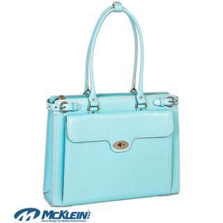 Mcklein Womens Blue Winnetka Italian Leather Laptop Briefcase