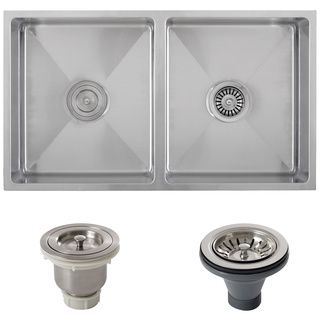Ticor 32 inch 16 gauge Stainless Steel Double Bowl Tight Radius Undermount Square Kitchen Sink Cente