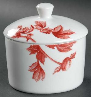 Royal Worcester Red Peony Sugar Bowl & Lid, Fine China Dinnerware   White, Red F