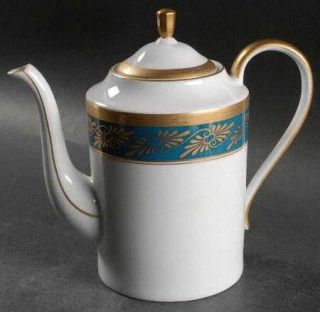 Faberge Regence Coffee Pot & Lid, Fine China Dinnerware   Turquoise Border W/ Go