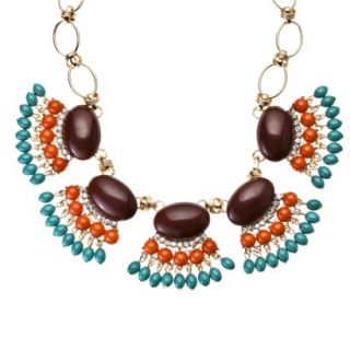 Capsule by C ra Oval Stone and Round Bead Bib Necklace   Brown/Orange/Turquoise