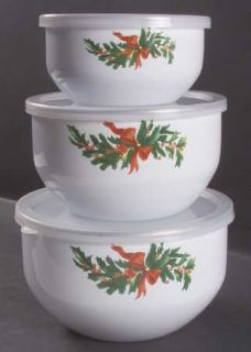 Pfaltzgraff Christmas Heritage 3 Piece Metal Bowl Set with Lid, Fine China Dinne