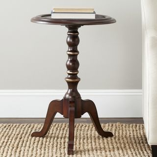 Safavieh Ricky Dark Brown Side Table (Dark brownMaterials Birch woodSeat dimensions 22.4 inches wide x 19.7 inches deepSeat height 18 inchesDimensions 27.1 inches high x 18.1 inches wide x 18.1 inches deepThis product will ship to you in 1 box.Assembl