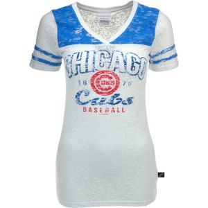 Chicago Cubs 5th and Ocean MLB Womens V Neck Burnout with Sleeve Stripe