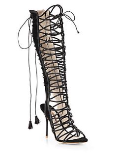 Sophia Webster Clementine Leather & Suede Lace Up Sandal Boots   Black
