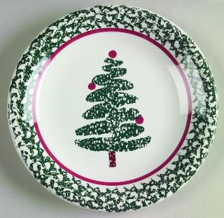 Furio Fuo5 Salad Plate, Fine China Dinnerware   Green Sponged Rim&Xmas Tree,Red