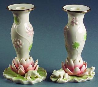 Lenox China Floral Frog Collection Set of 2 Motif 6 Candlestick, Fine China Din