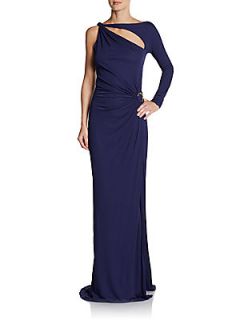 Draped One Sleeve Gown   Blue
