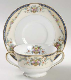 Noritake Mercedes Footed Bouillon Cup & Saucer, Fine China Dinnerware   Floral S