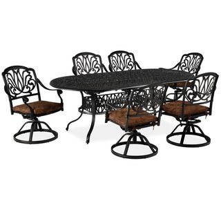 Floral Blossom 7 piece Dining Set (CharcoalMaterials Cast aluminumFinish CharcoalSet includes Oval dining table, six swivel chairsSeat dimensions 36.5 inches high x 27 inches wide x 25.25 inches deepDimensions 29 inches high x 84 inches wide x 42 inc