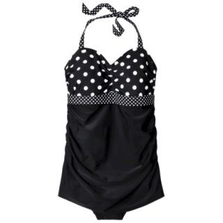 Pure Energy Womens Plus Size Halter Swim Dress   Black/White 14W