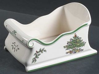 Spode Christmas Tree Green Trim Sleigh Bowl, Fine China Dinnerware   Newer Backs