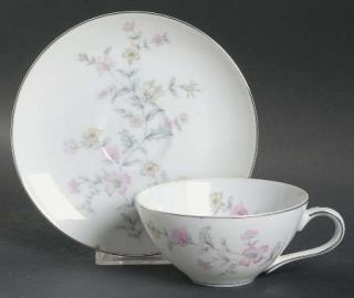 Wentworth Dover Flat Cup & Saucer Set, Fine China Dinnerware   Pink&Yellow Flowe