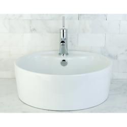 Round Vitreous China Bathroom Vessel Sink (WhiteDrain hole Standard 1.75 inchesExterior dimensions 18.25 inches long x 18.25 inches wide x 6.6 inches high Drain not includedModel PEV4104 )