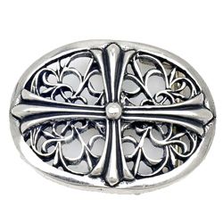 Pewter Oval Cross Buckle (PewterClosure PinApproximate width 2.69 inchesApproximate length 2.00 inchesMeasurement was taken from a size 1.50 inchesModel Cross)